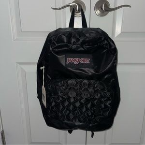 NWT Jansport Black Satin Quilted Backpack